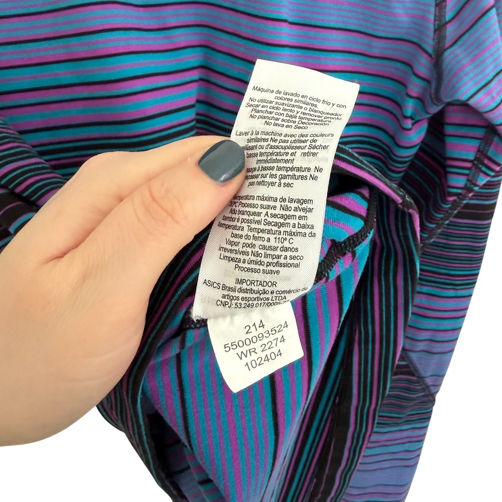 ASICS Women's Striped Quarter Zip‎ Long Sleeve Running Purple Blue Black Size L - Picture 8 of 11